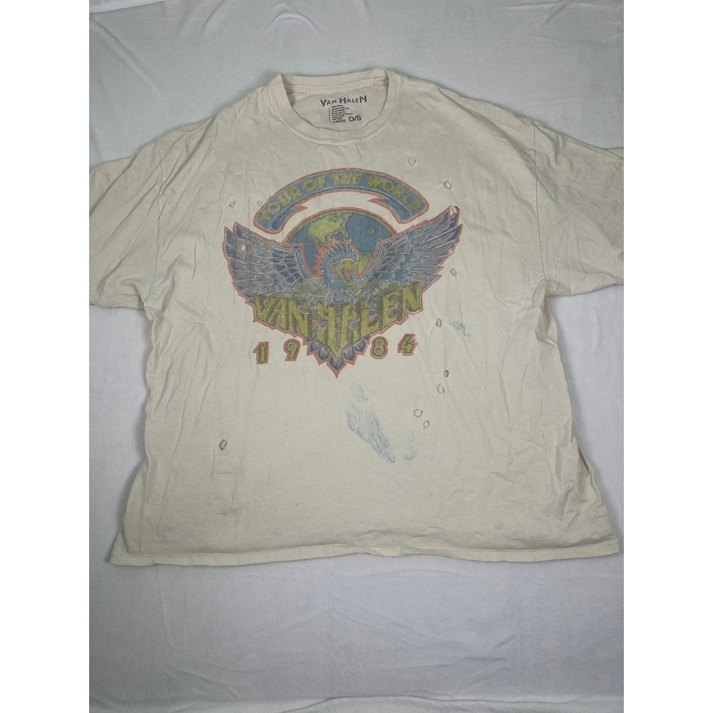 Van Halen 1984 Tour of the World Graphic T-Shirt Cream Distressed O/S